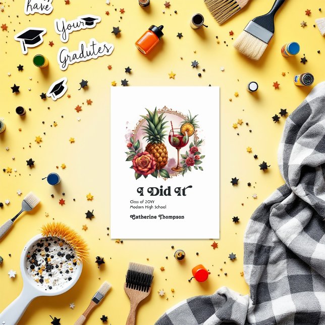 Retro Vintage Tropical Graduation Photo Announcement (Retro Vintage Tropical Graduation Photo Announcement)