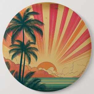 Retro/vintage tropical/Hawaiian sunset  6 Inch Round Button
