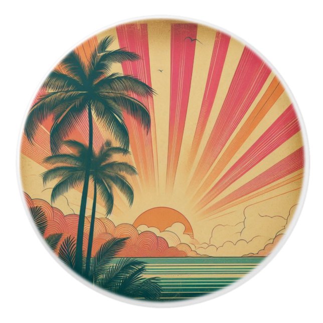 Retro/vintage tropical/Hawaiian sunset  Ceramic Knob (Front)