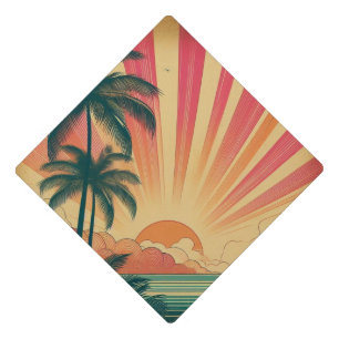 Retro/vintage tropical/Hawaiian sunset Graduation Cap Topper