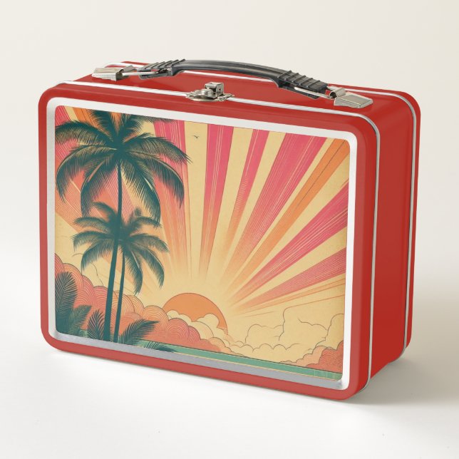 Retro/vintage tropical/Hawaiian sunset  Metal Lunch Box (Front)