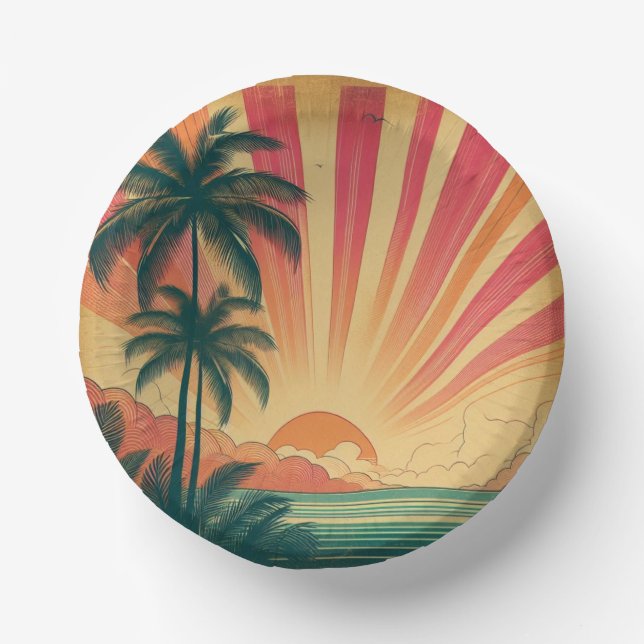Retro/vintage tropical/Hawaiian sunset  Paper Plate (Front)