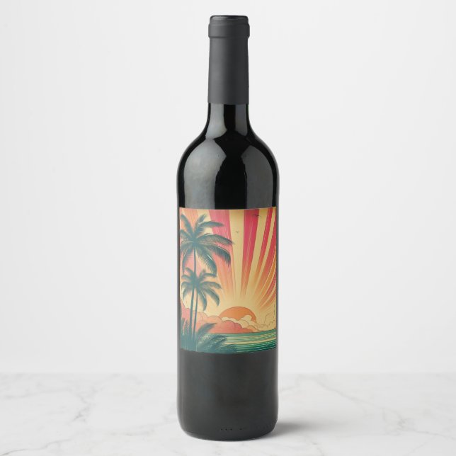 Retro/vintage tropical/Hawaiian sunset  Wine Label (Front)