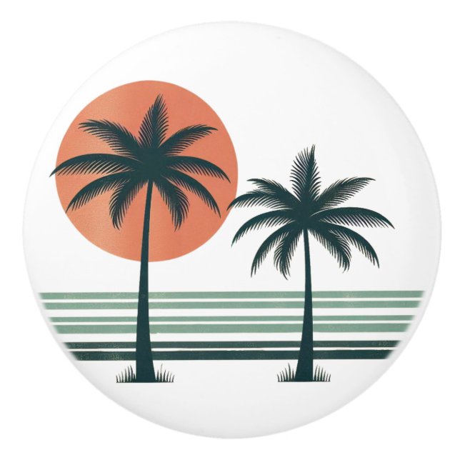 Retro/vintage tropical palms tree ceramic knob (Front)
