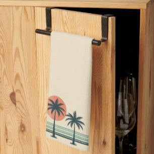 Retro/vintage tropical palms tree kitchen towel