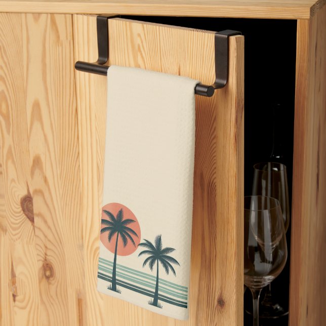 Retro/vintage tropical palms tree kitchen towel (Thirds Fold)