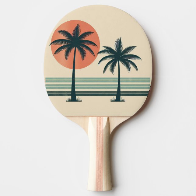Retro/vintage tropical palms tree ping pong paddle (Front)