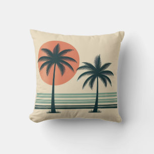 Retro/vintage tropical palms tree throw pillow