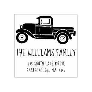 Retro Vintage Truck Family Custom Return Address Rubber Stamp