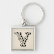 Retro Vintage Typeface Capital V Monogram Keychain