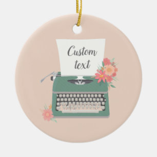 Retro vintage typewriter & flowers & custom paper ceramic ornament