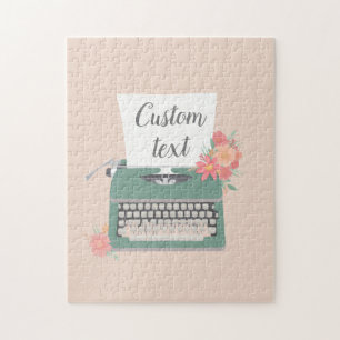 Retro vintage typewriter & flowers & custom paper jigsaw puzzle