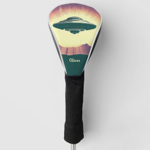 Retro Vintage UFO at Sunset Personalized Golf Head Cover