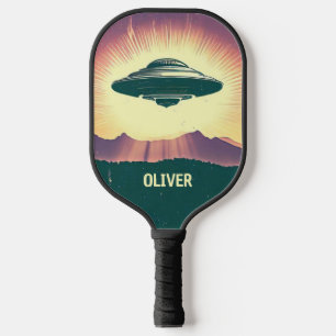 Retro Vintage UFO at Sunset Personalized Pickleball Paddle