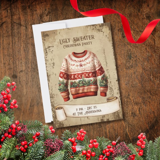Retro Vintage Ugly Sweater Christmas Party Invitation (Creator Uploaded)