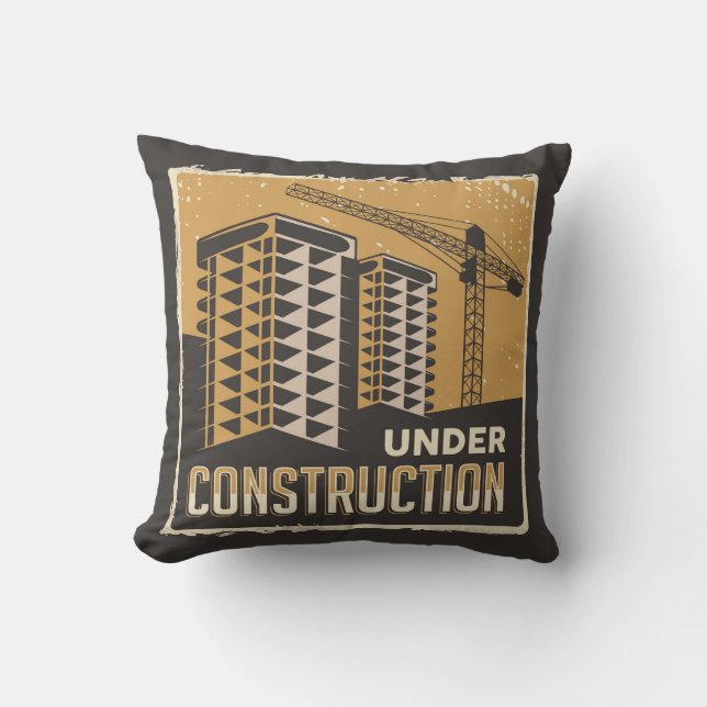 Retro Vintage Under Construction - safety  Throw Pillow (Front)