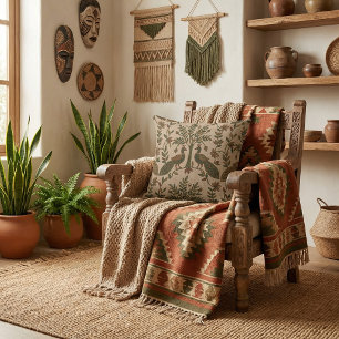  Retro vintage unique oriental pattern motifs  Throw Pillow