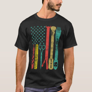 Retro Vintage USA Flag Barbershop Barber Tools Hai T-Shirt