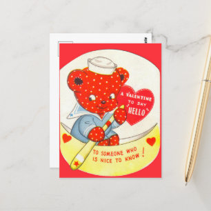 retro vintage Valentine bear  Postcard