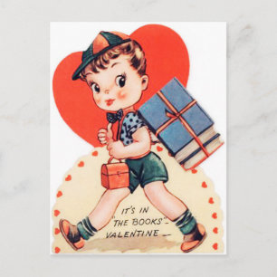 Retro Vintage Valentine book fun postcard