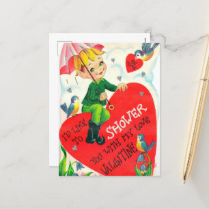 retro vintage Valentine boy Holiday Postcard