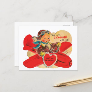 retro vintage Valentine boy Holiday Postcard