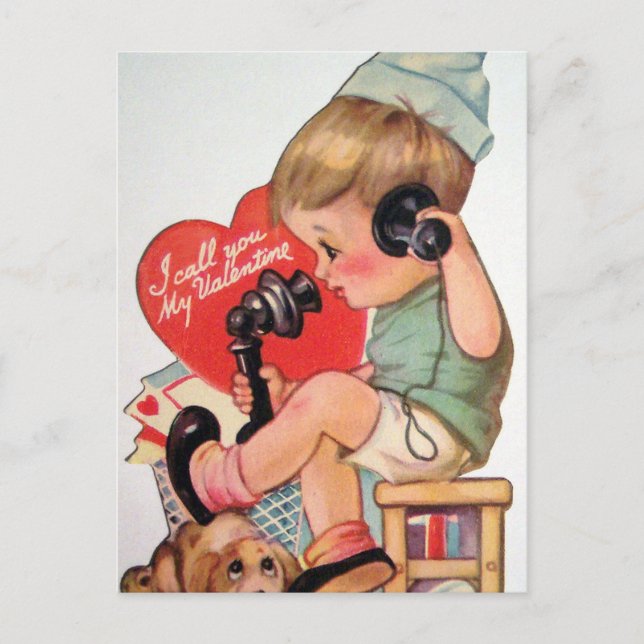 Retro Vintage Valentine boy Holiday postcard (Front)