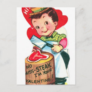 Retro Vintage Valentine butcher Holiday postcard
