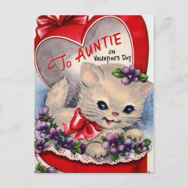 Retro Vintage Valentine cat Aunt postcard (Front)
