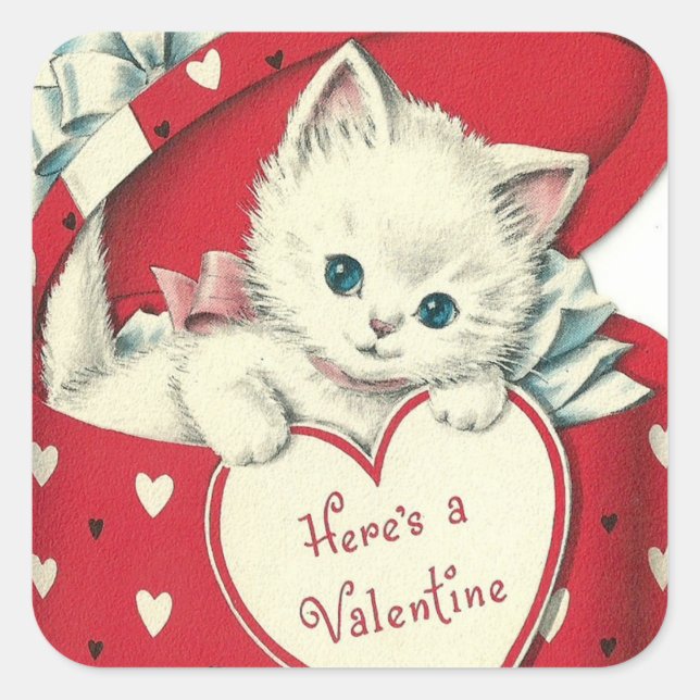 Retro Vintage Valentine cat Holiday sticker (Front)