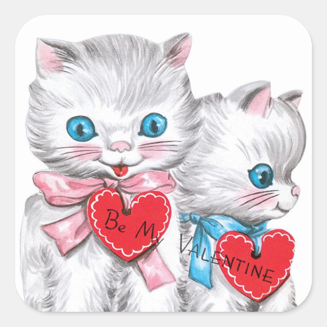 Retro Vintage Valentine cats Holiday sticker (Front)