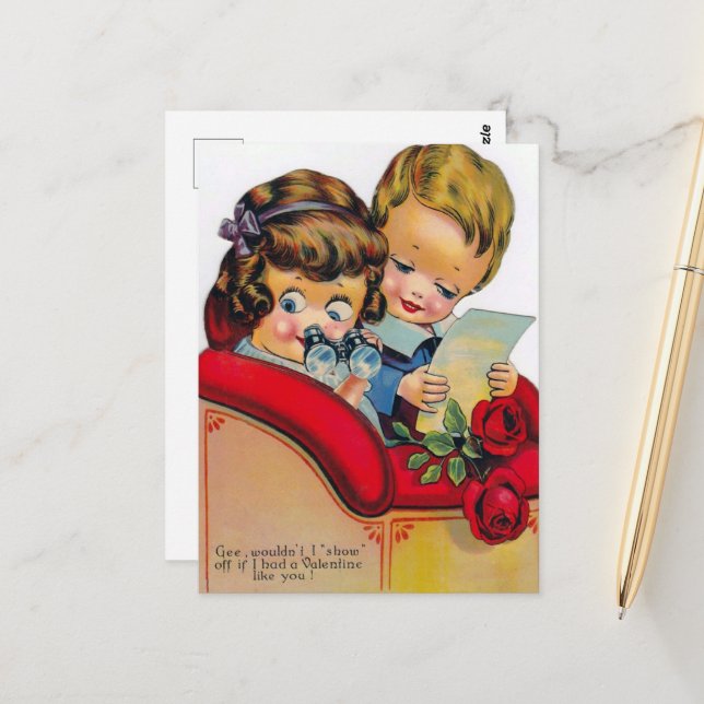 retro vintage Valentine couple Postcard (Front/Back In Situ)