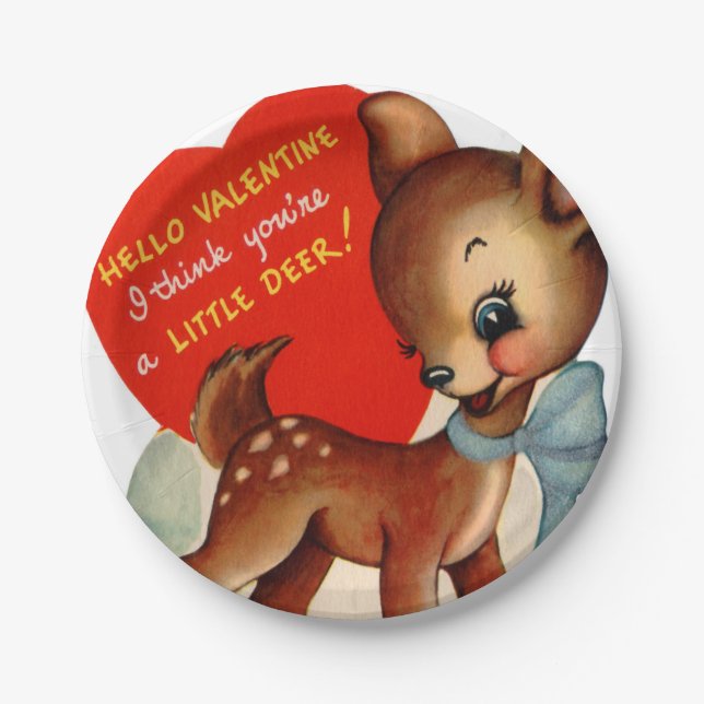 Retro vintage Valentine deer party Paper Plate (Front)