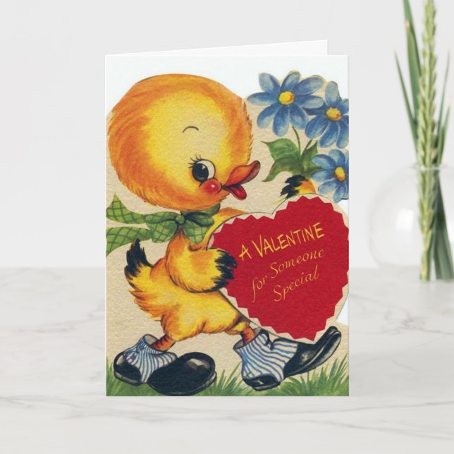 Retro Vintage Valentine duck add message card (Front)