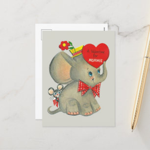 retro vintage Valentine elephant Mommy Holiday Postcard