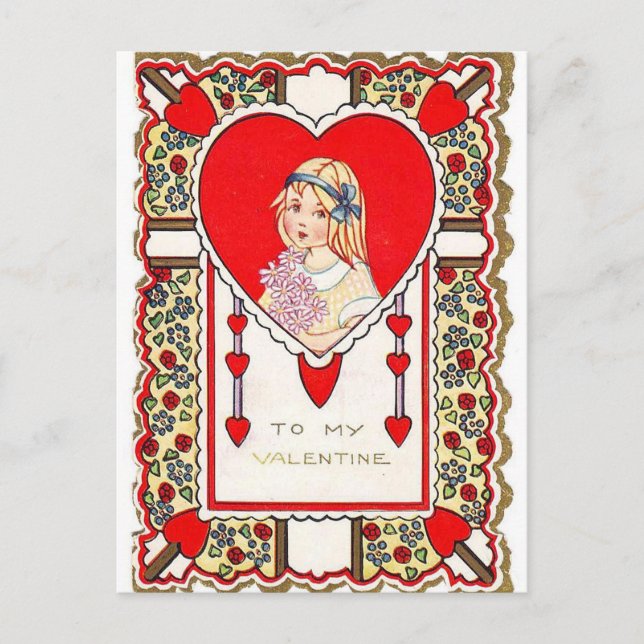 Retro Vintage Valentine fille Carte postale (Devant)