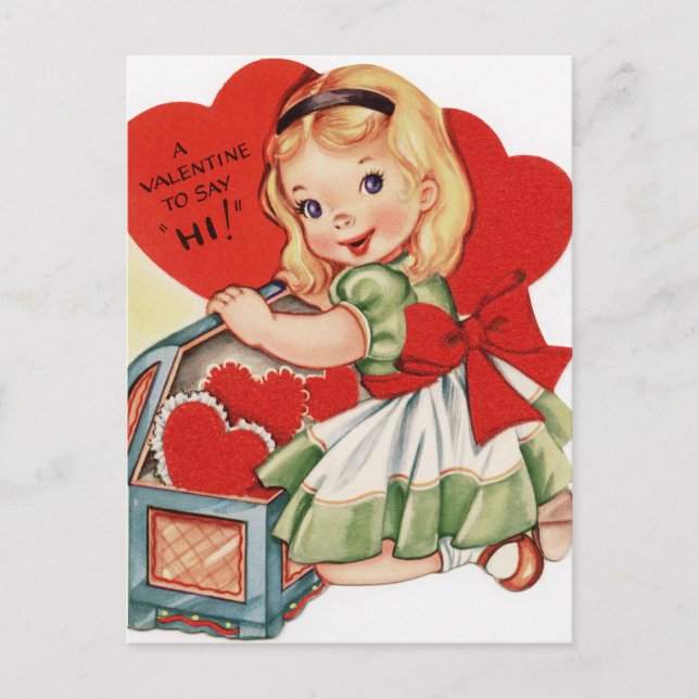 Retro Vintage Valentine fille Carte postale (Devant)