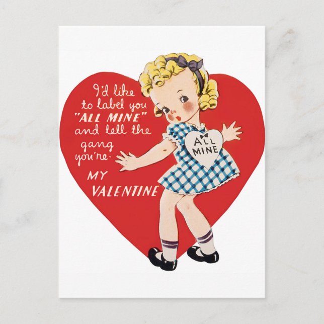 Retro Vintage Valentine fille Carte postale (Devant)