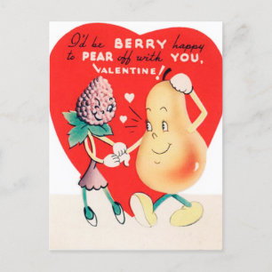 retro vintage Valentine fruit  Holiday Postcard