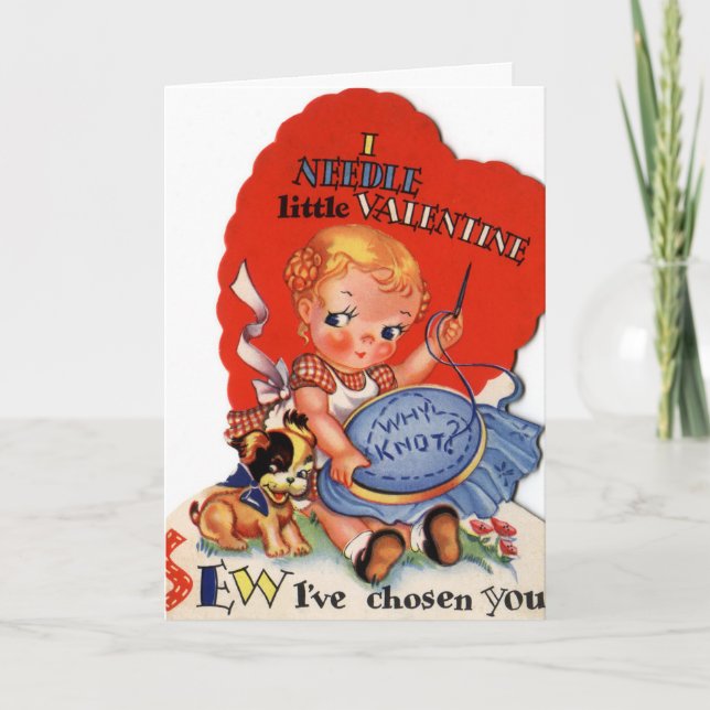 Retro Vintage Valentine girl add message card (Front)