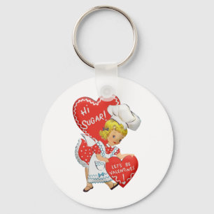 Retro Vintage Valentine Girl Hi Sugar Keychain