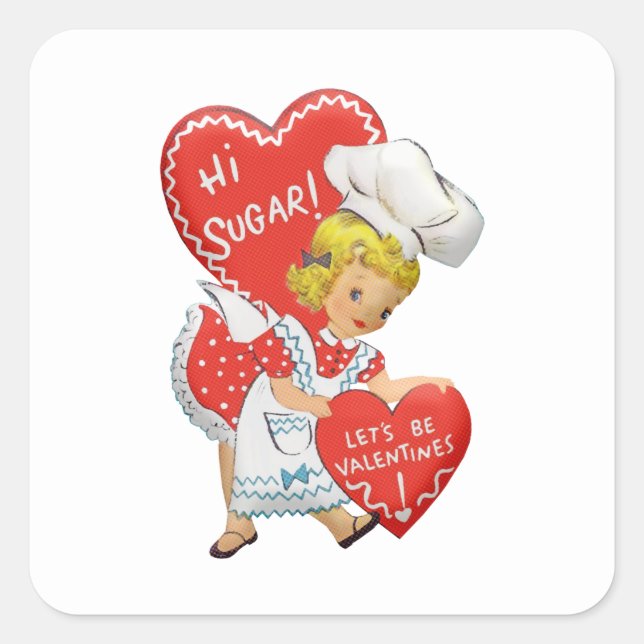 Retro Vintage Valentine Girl Hi Sugar  Square Sticker (Front)