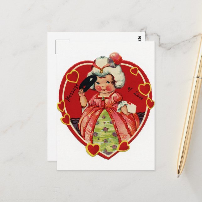 retro vintage Valentine girl  Postcard (Front/Back In Situ)