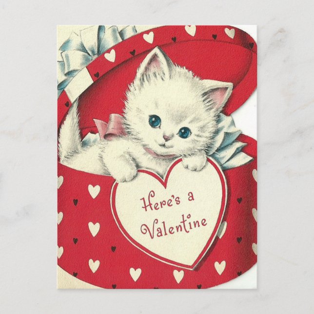 Retro Vintage Valentine Holiday cat postcard (Front)