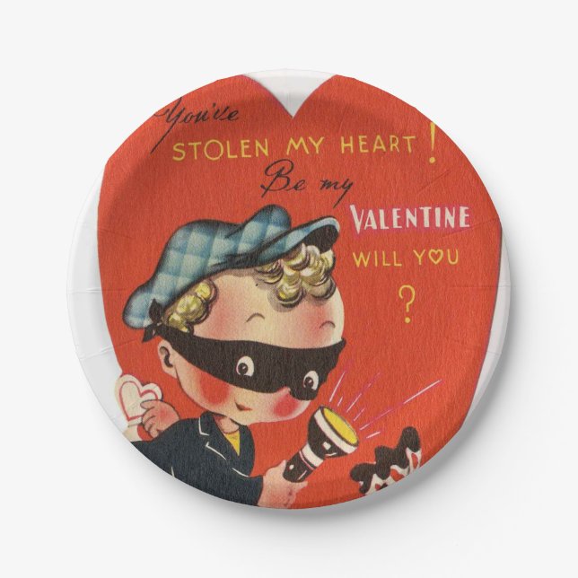Retro vintage Valentine Holiday theif party Paper Plate (Front)