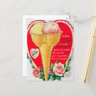 retro vintage Valentine ice cream Holiday Postcard