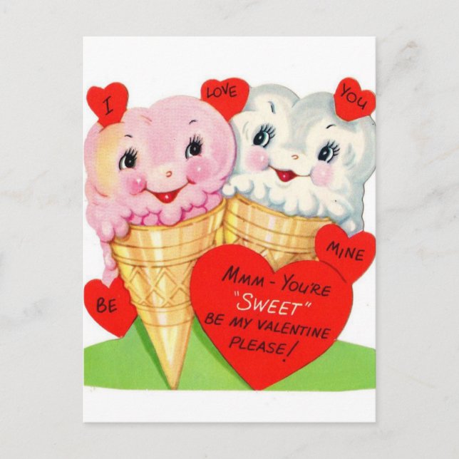 retro vintage Valentine ice cream Postcard (Front)