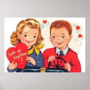 Retro vintage Valentine kids Holiday poster