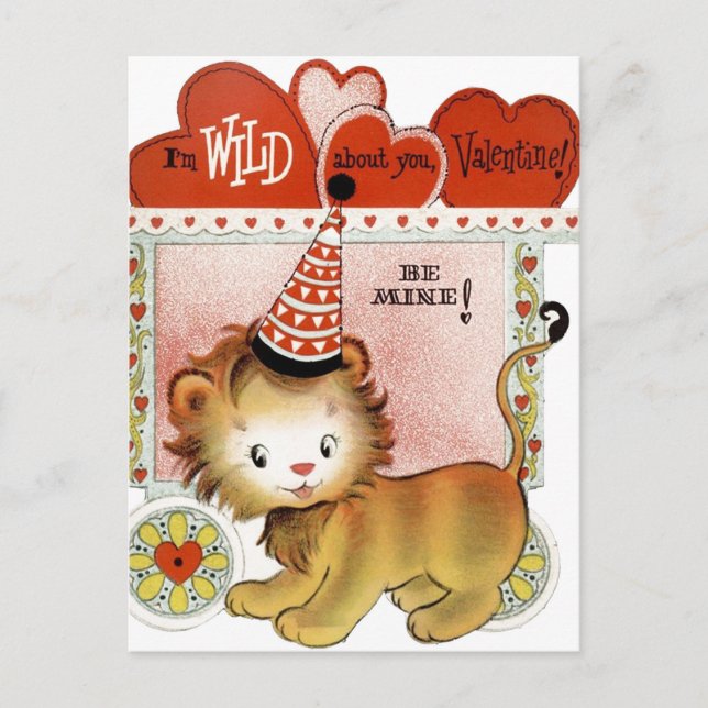 Retro Vintage Valentine lion postcard (Front)