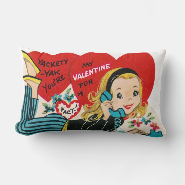 Retro vintage Valentine phone girl Lumbar Pillow (Front)
